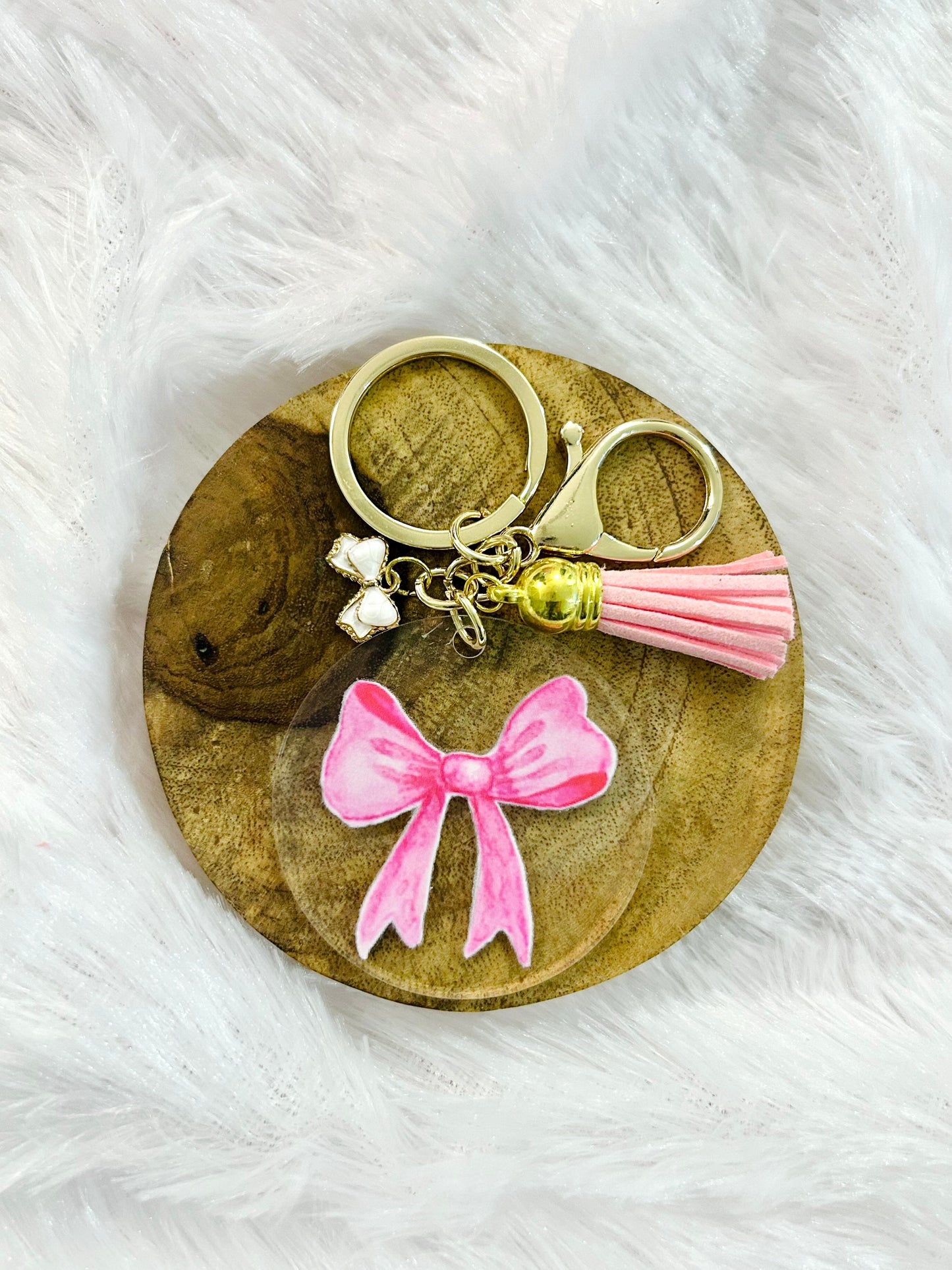 Pink Bow Coquette – Acrylic Keychain with Charm