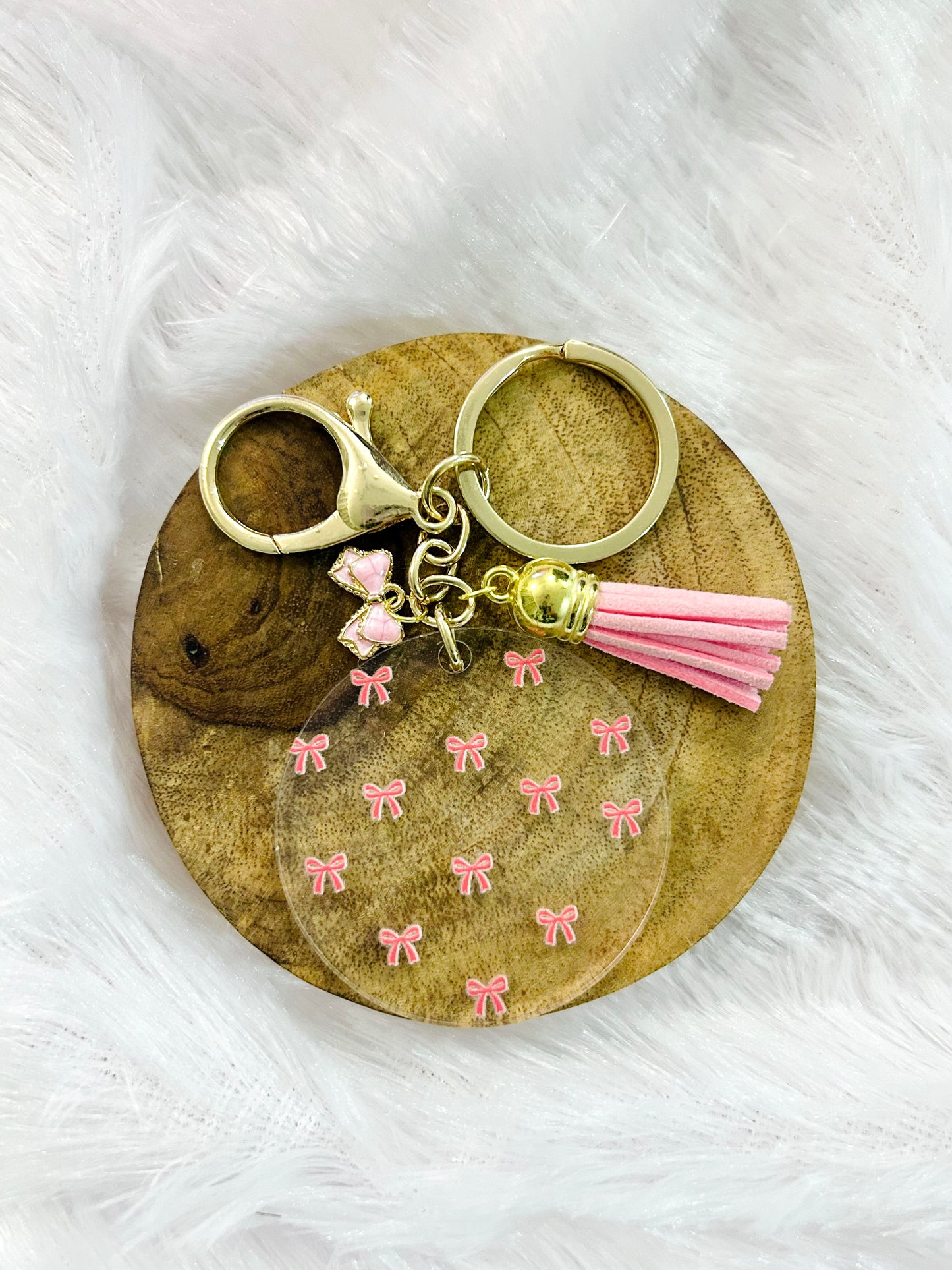Pink Bows – Acrylic Keychain with Charm