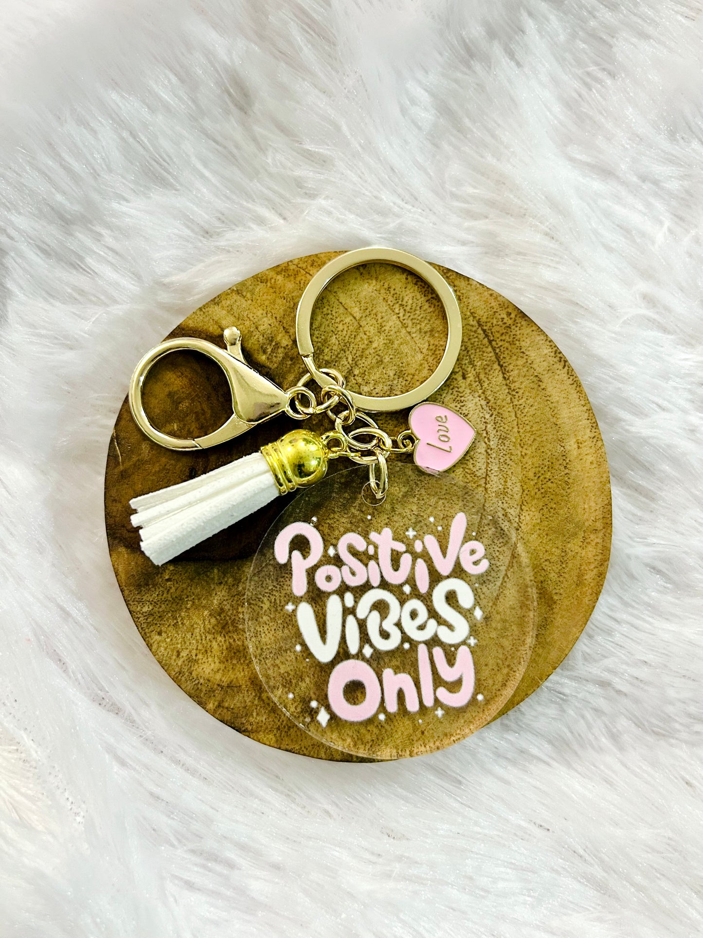 Positive Vibes Only – Acrylic Keychain with Charm