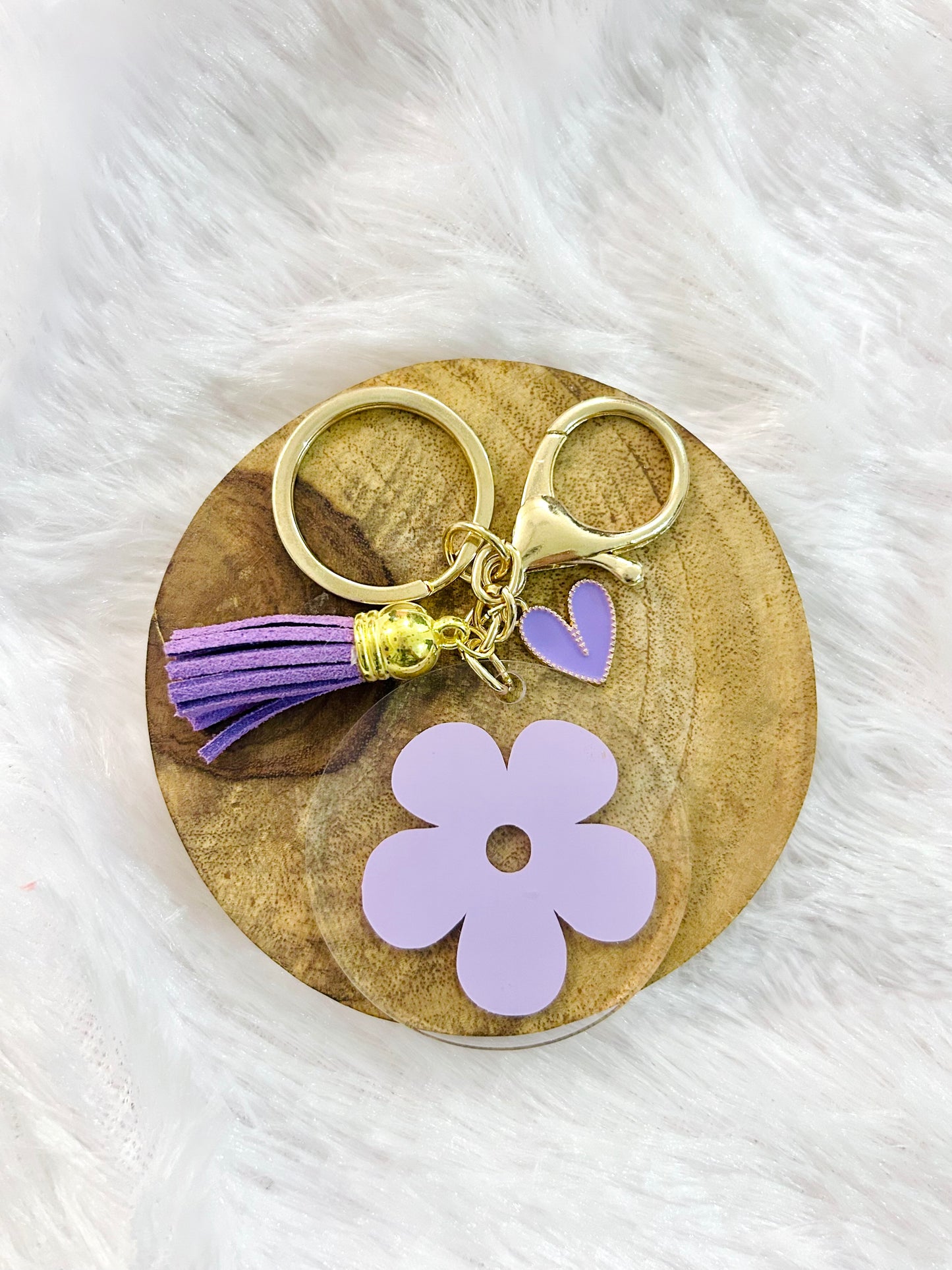 Purple Retro Flower – Acrylic Keychain with Charm