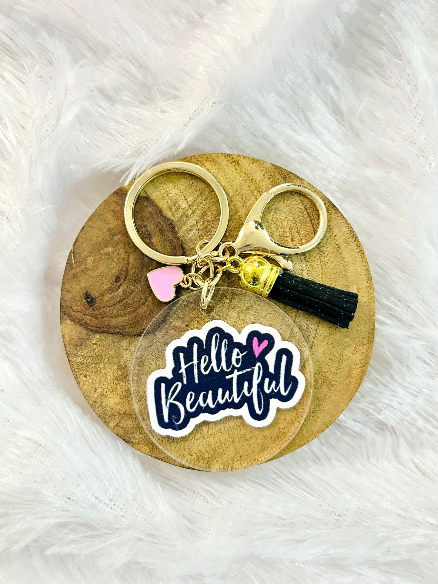 Hello Beautiful – Acrylic Keychain with Charm