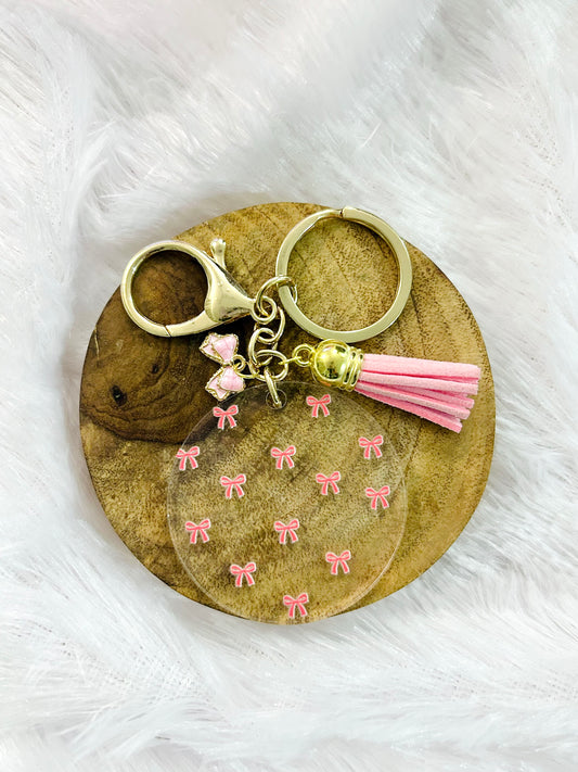 Pink Bows – Acrylic Keychain with Charm