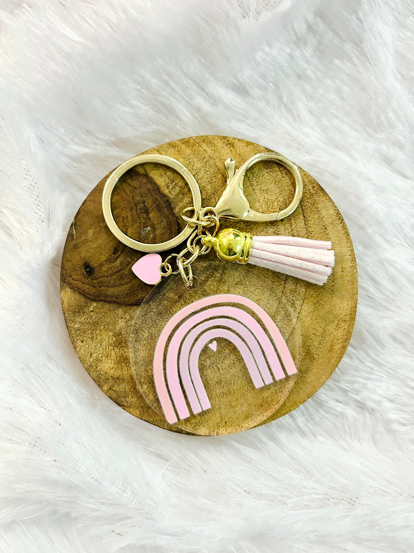 Pastel Pink Rainbow – Acrylic Keychain with Charm
