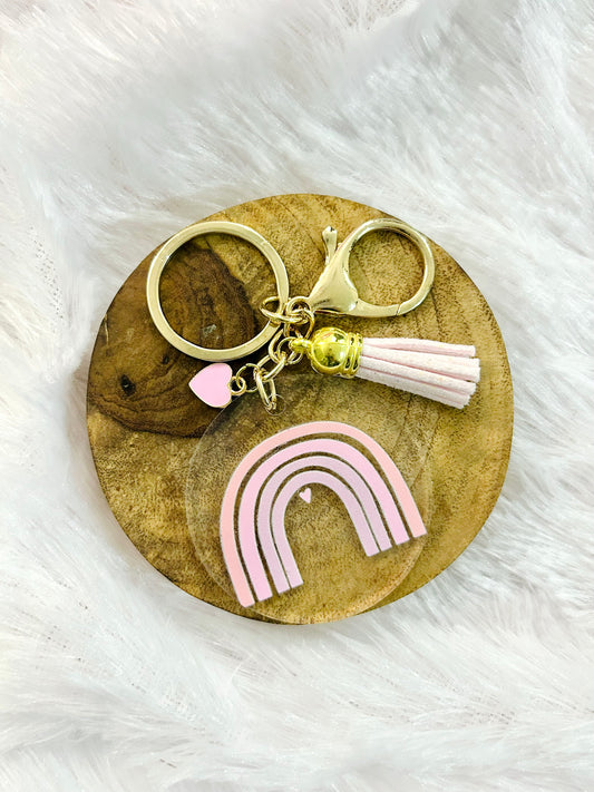 Pastel Pink Rainbow – Acrylic Keychain with Charm