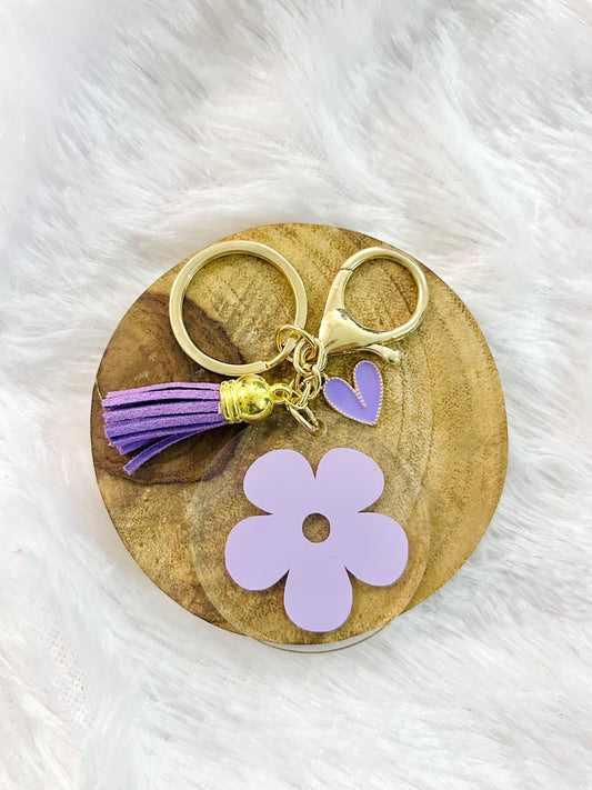 Purple Retro Flower – Acrylic Keychain with Charm