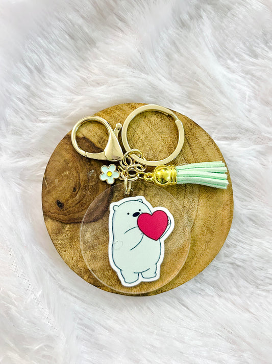 Cute Bear with Heart – Acrylic Keychain with Charm